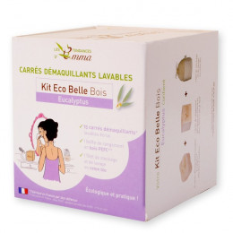 Kit Eco Belle en bois - 15 carrés démaquillants lavables (Bambou, Coton BIO, Eucalyptus, Molleton de coton BIO)