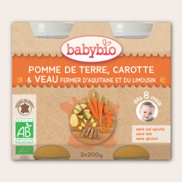 Pommes de terre, carotte et veau fermier d’Aquitaine (dès 8 mois) 2 x 200 g