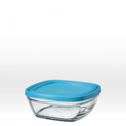 Saladier carré en verre avec couvercle bleu - 14 cm - 61 cl