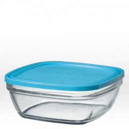 Saladier carré en verre avec couvercle bleu - 23 cm - 310 cl