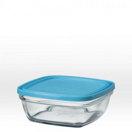 Saladier carré en verre avec couvercle bleu - 17 cm - 115 cl