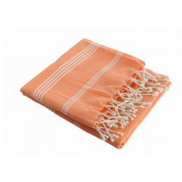 Fouta Kerala en coton Bio Blanc et Abricot