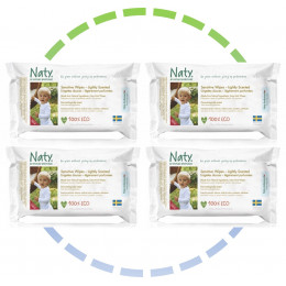 4 x Lingettes douces pour bébé - Légèrement parfumées 100% ECO - 56pcs
