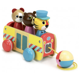 Jouet à tirer bus à formes en bois - à partir de 1 an