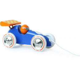 Voiture de course bleue à tirer en bois - à partir de 1 an