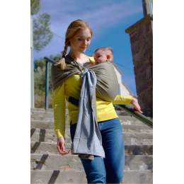 Petite écharpe sans noeud - gris chiné et olive SANS PAD