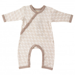 Pyjama blanc longues manches en coton BIO - Fleurs taupe