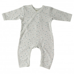 Pyjama vert clair à pois taupe et bleus en coton BIO