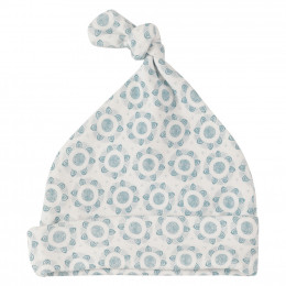 Bonnet blanc en coton BIO - Fleurs bleues