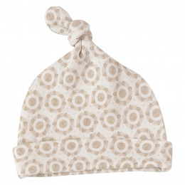 Bonnet blanc en coton BIO Fleurs taupe