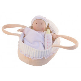 Poupée chiffon 23 cm avec couffin, couverture et biberon - à partir de 1 an