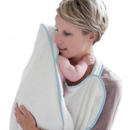 Cape de bain / serviette tablier Cuddledry originale - bambou - liseré bleu
