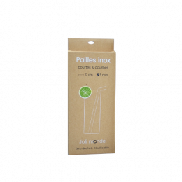 Paille en inox courtes et courbes - 4 pailles + 1 brosse de lavage -