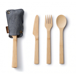 Set de couverts de voyage avec housse de rangement en tissu ligné et liège