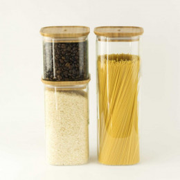 Plat en verre carré avec couvercle en bambou - 1,4 L