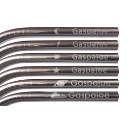 Set de 6 pailles inox coudées avec symbole gravé et goupillon